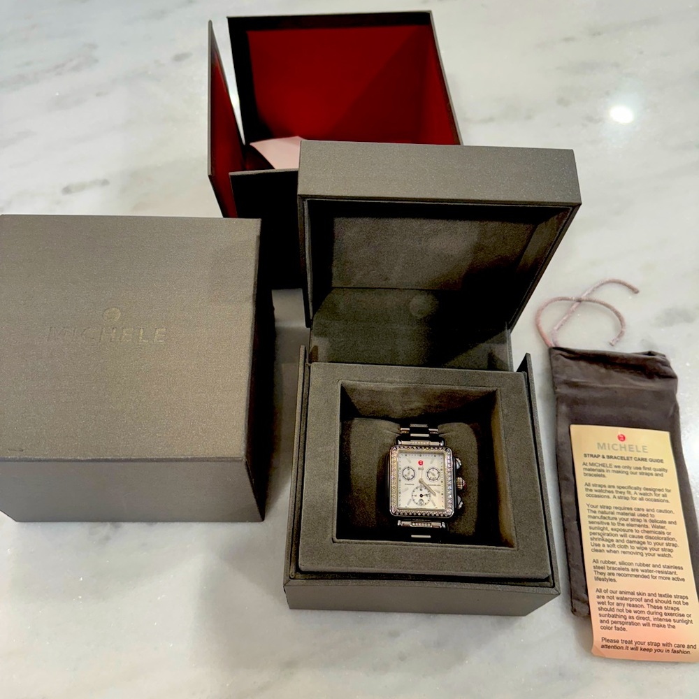 Michelle Deco Stainless Diamond Watch w/Diamond Band